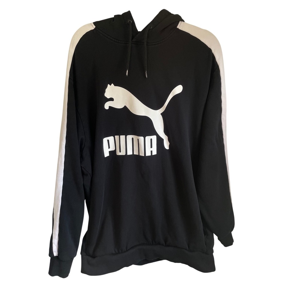 Puma Classics T7 Hoodie Mens 4XL Black White Colorblock Fleece Sweatshirt 576336